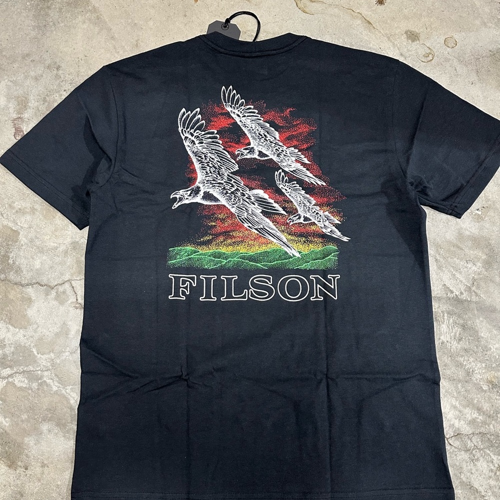 NWT Filson Tri Eagle T Shirt Black Short Sleeve Black Mens Made in USA